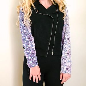 Black Motto Jacket With Patterned Sleeves